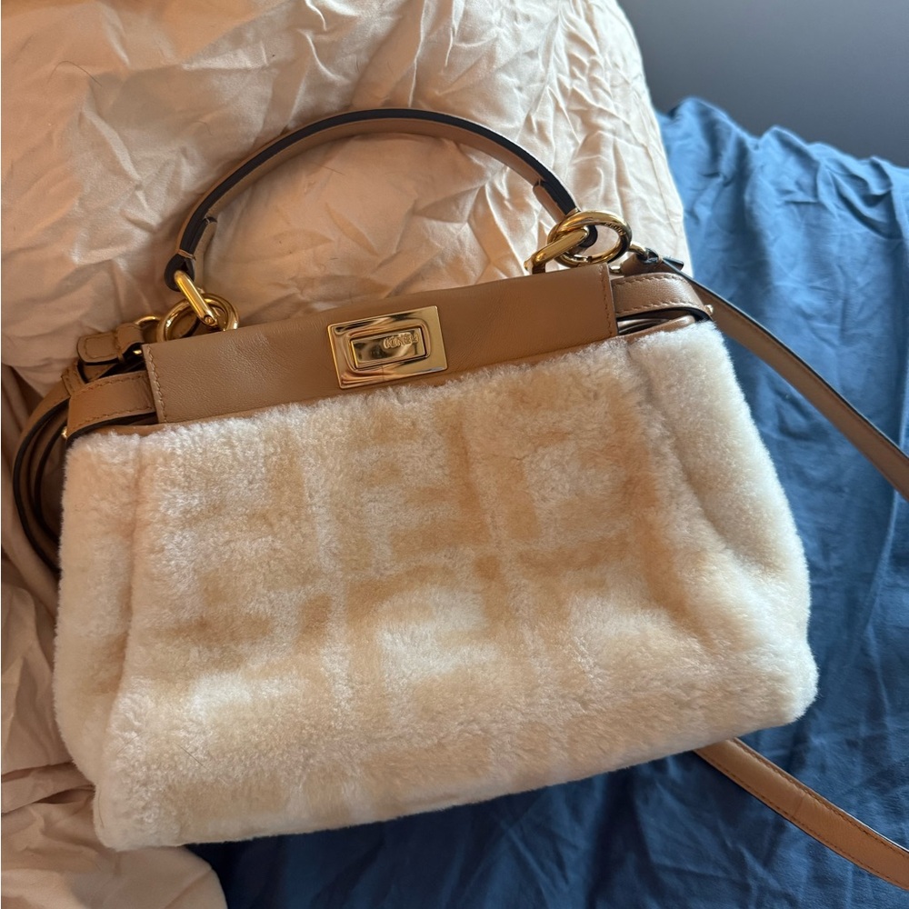 Fendi Peekaboo Shearling Mini Bag Zucca